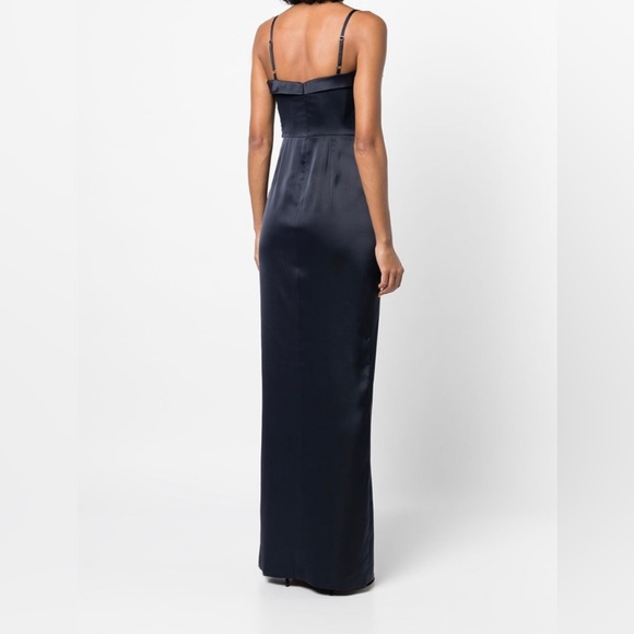 NWT Marchesa Notte Sweetheart Neckline Embroidery Satin Navy Gown - Picture 5 of 17